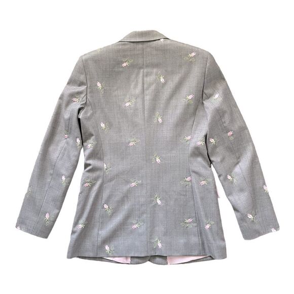 Vintage ESCADA Rose Embroidered Blazer Suit Jacket Gray Pink Size Small - Picture 2 of 12